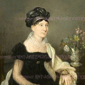 Schöne antike georgianische Periode Porträtmalerei einer verwitweten Frau in ihrem Trauerkleid 5x7 Grußkarte