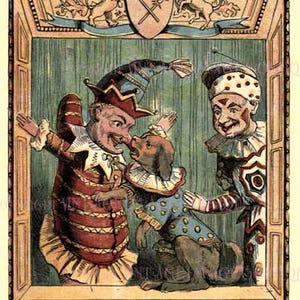 Prachtig antiek Victoriaans Amusement For A Punch And Judy Kinderpoppenvoorstelling / Music Hall Act Entertainment 5 x 7 wenskaart