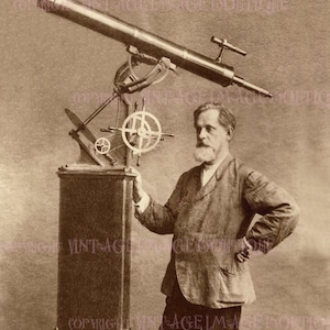 Antikes Sepia-Foto eines viktorianischen Gentleman und seines himmlischen Teleskops medizinisch-wissenschaftliche 5x7 Grußkarte