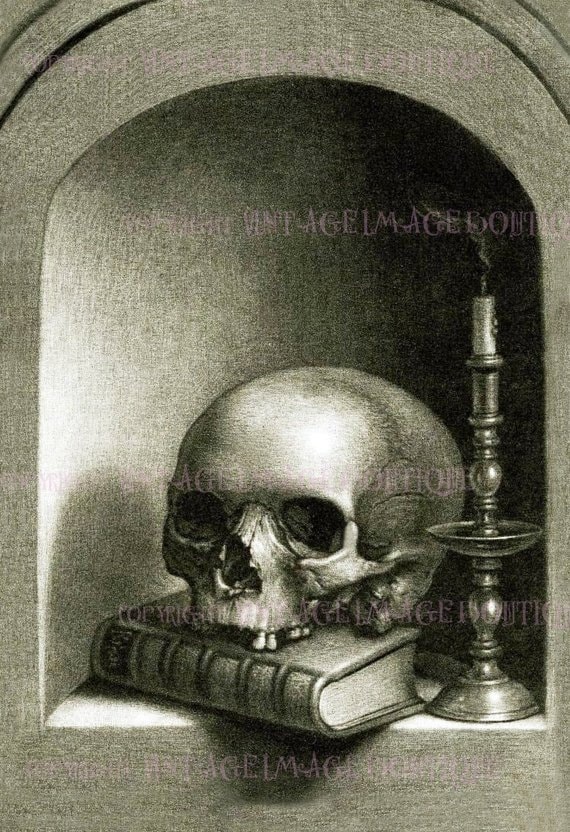 Haunting 17th Century Still Life of A Memento Mori Skull, Book