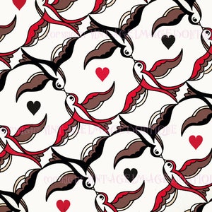 Linda ilustração de tatuagem vintage de pombinhos e corações para o Dia dos Namorados, cartão comemorativo 5x7