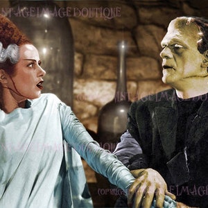 Mooie romantische handgekleurde foto van het monster Frankenstein en zijn bruid 1935 Film Still Valentijnsdag 5 x 7 wenskaart