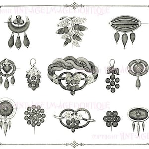 Belle illustration de catalogue victorien antique de bijoux pour cheveux en deuil V.2 Carte de voeux 5 x 7