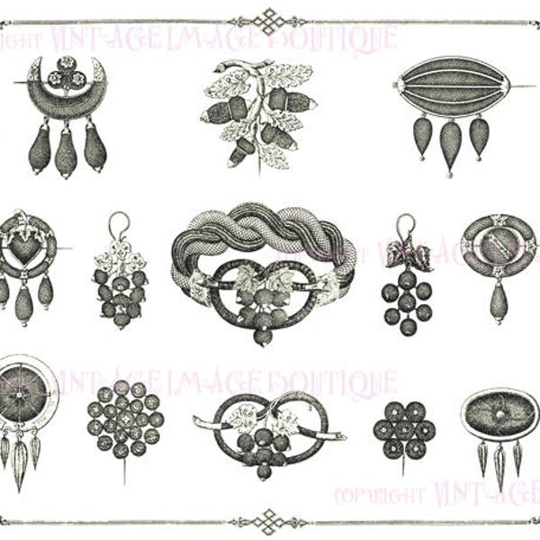 Lovely Antique Victorian Catalogue Illustration Of Mourning Hair Jewellery/ Jewelry V.2 5x7 Greeting Card