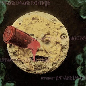 Photo édouardienne de 1902 colorisée à la main du film muet de Georges Méliès Un voyage sur la lune fantasmagorique 5 x 7 Carte de voeux