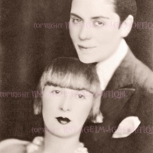 Lindo retrato da década de 1930 de Suzy Solidor e seu parceiro em casamento civil, cartão comemorativo 5x7