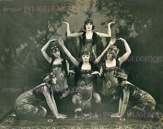 Wonderful Antique 1920's Photo Portrait of Six Lovely Burlesque