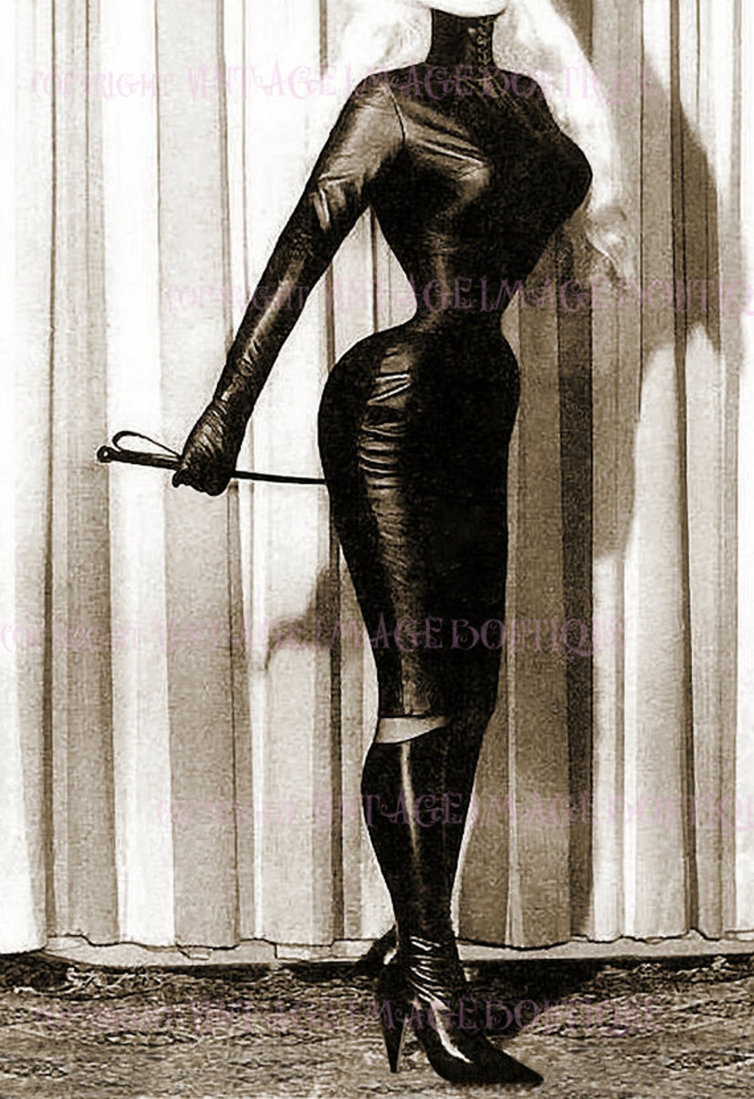 Vintage 1960 s Corseted Dominatrix In A Leather Dress Boots With A 