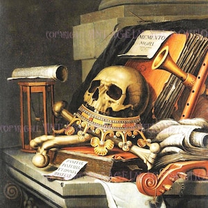 Beautiful Antique 17th Century Dutch Vanitas Memento Mori Of A Skull Perched Upon A Golden Crown Mourning 5x7 Greeting Card