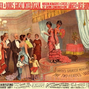 Bel acte de cirque d’amusement victorien antique pour les jumeaux siamois, Millie et Christine Music Hall Entertainment 5x7 Carte de vœux