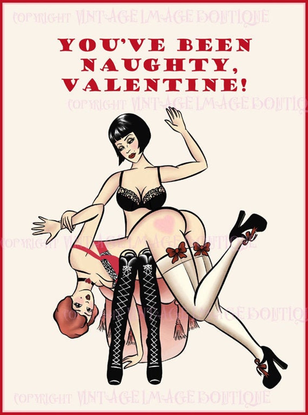 Lovely Vintage Style Illustration Kinky Lesbian Spanking BDSM picture pic