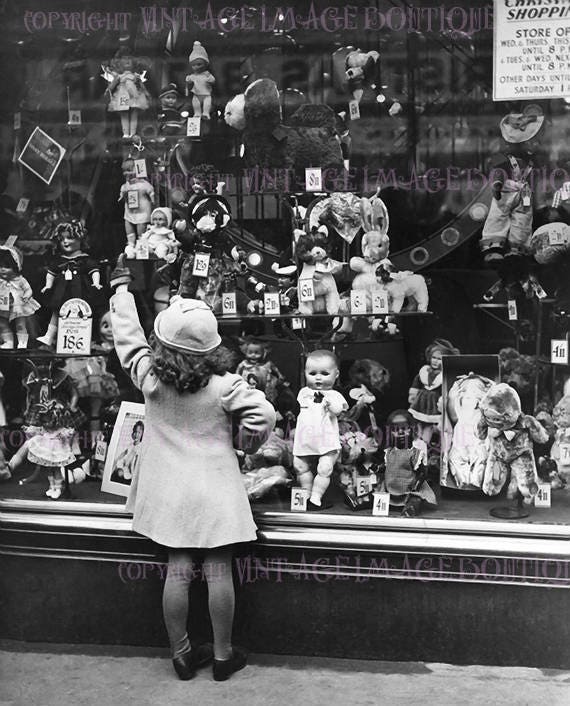 Adorable 1930's Photo of A Little Girl in Front of A Toy Shop Window ...
