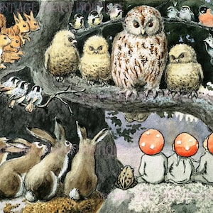 Maravillosa ilustración de libros suecos en color de agua antigua, Children Of The Forest 5 X 7 Tarjeta de felicitación