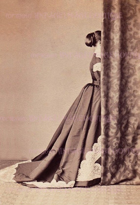 Lovely Antique Victorian Mourning Portrait Of A Woman In Mourning Posed Behind A Draped Curtain  5x7 Greeting Card
