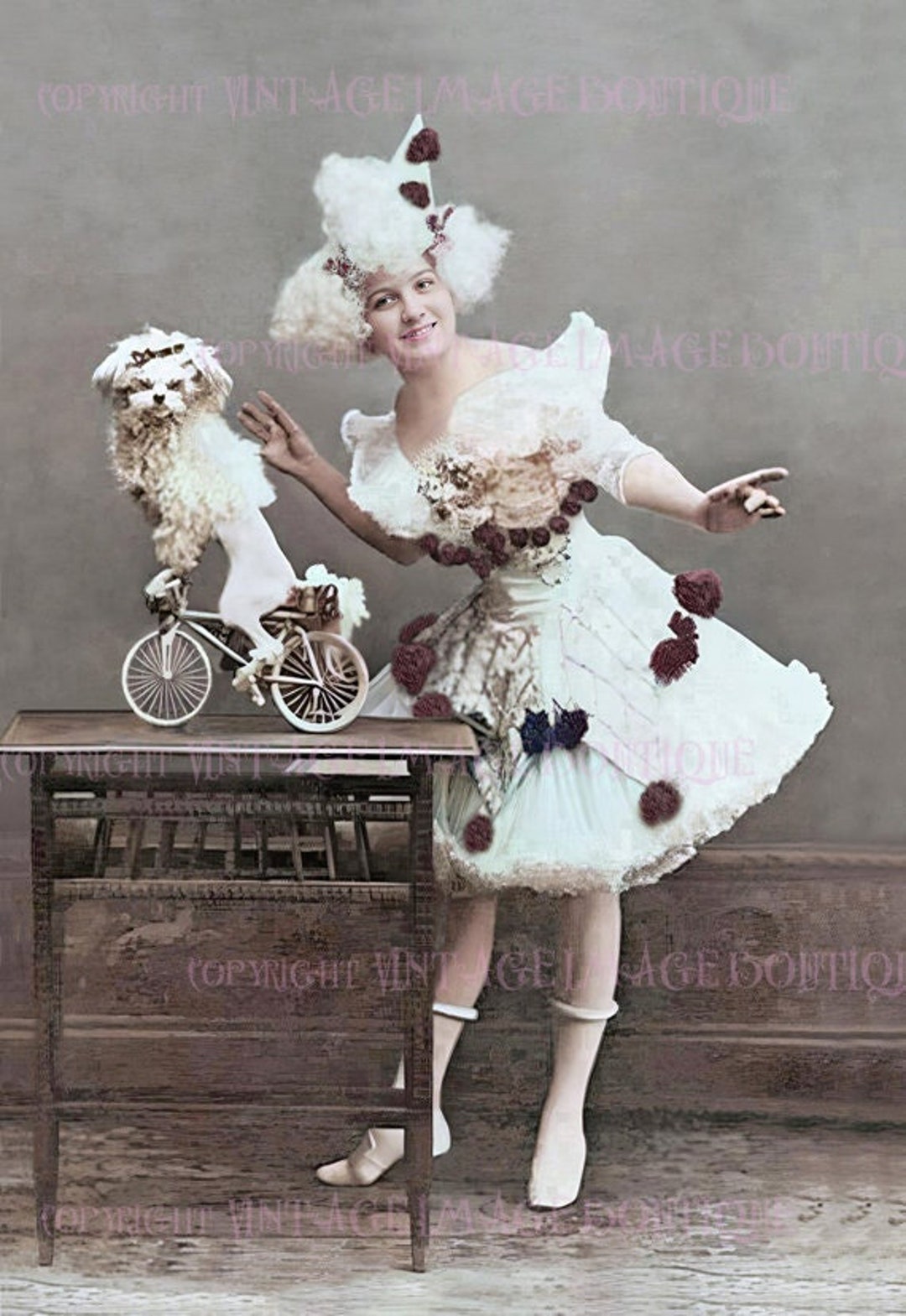 Antique Edwardian Colourized Photograph of the Vaudeville Performer