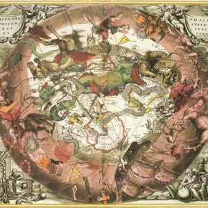 Antieke hemelse astronomische kaart van de hemel illustratie van de Harmonia Macrocosmica Scientific 5 x 7 wenskaart