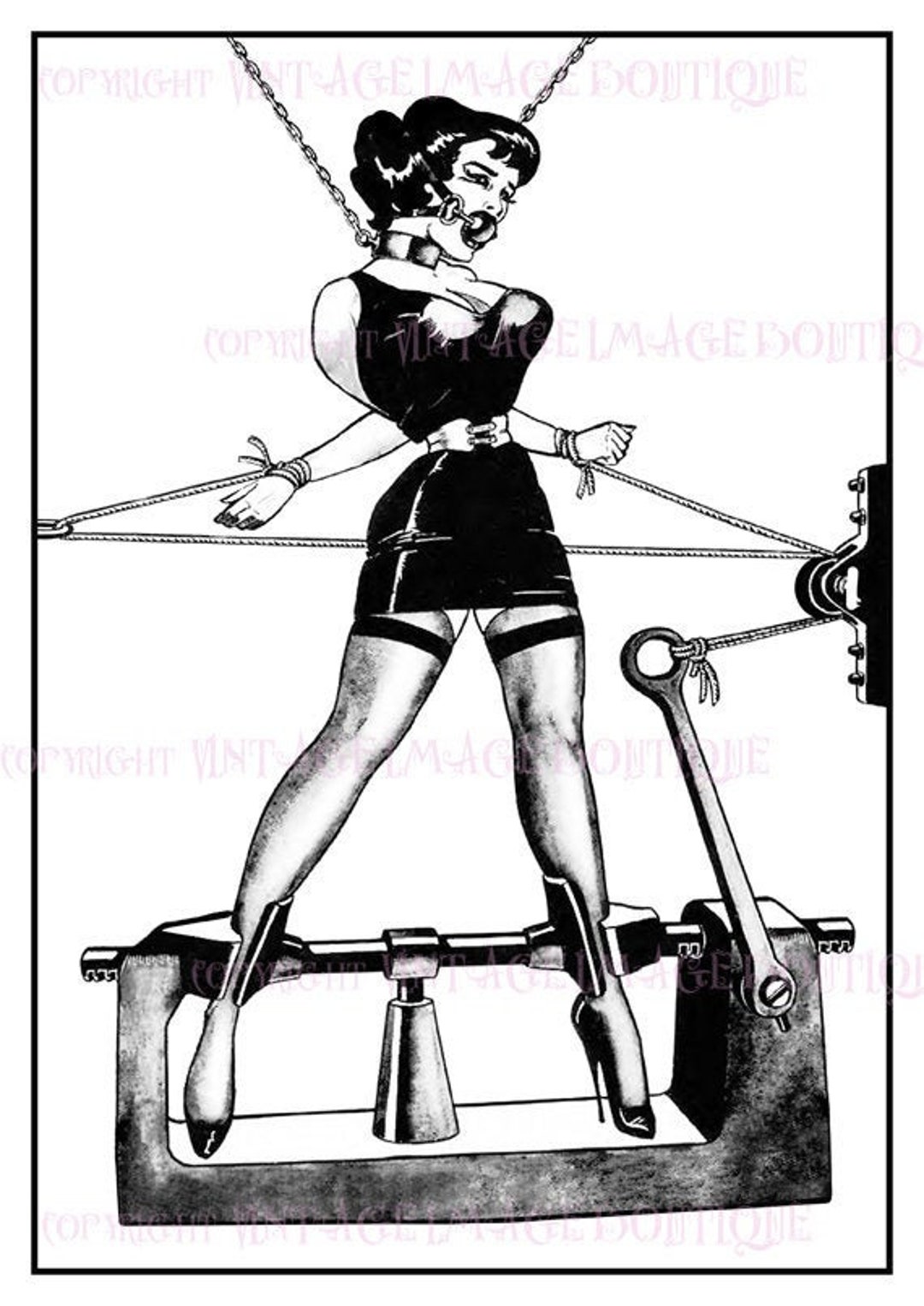 1950s Bondage Sex Cartoons - Vintage 1950's Pen & Ink Illustration of A Submissive - Etsy Israel
