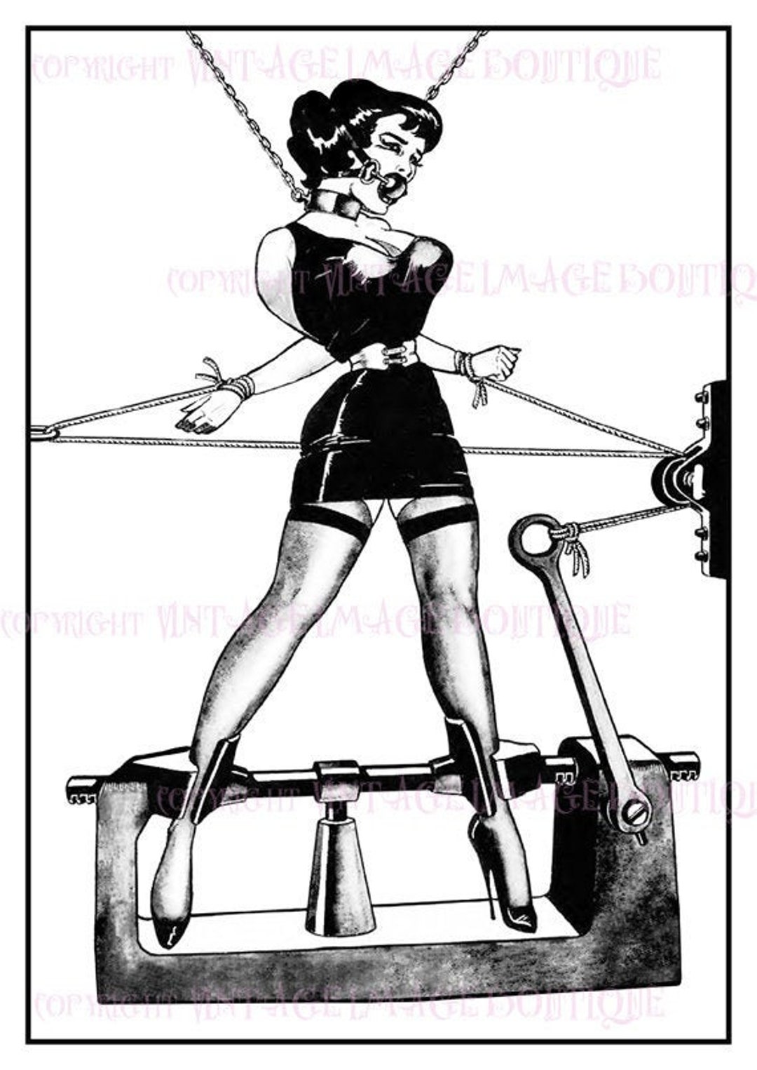 1950s Bondage Lesbian Cartoons - Vintage 1950's Pen & Ink Illustration of A Submissive - Etsy Norway