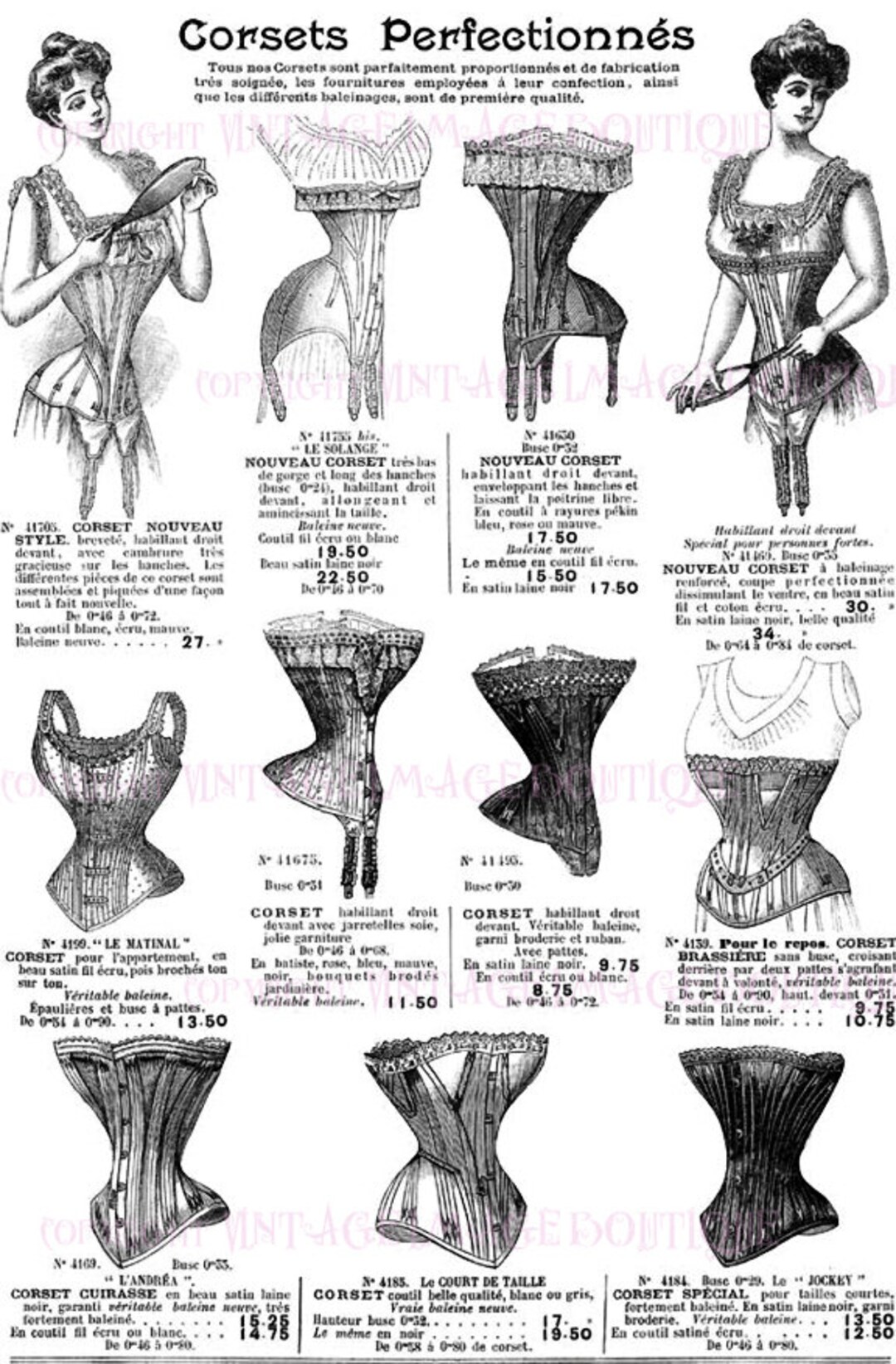 Antique French Victorian Corset Advertisement Coquette 5x7