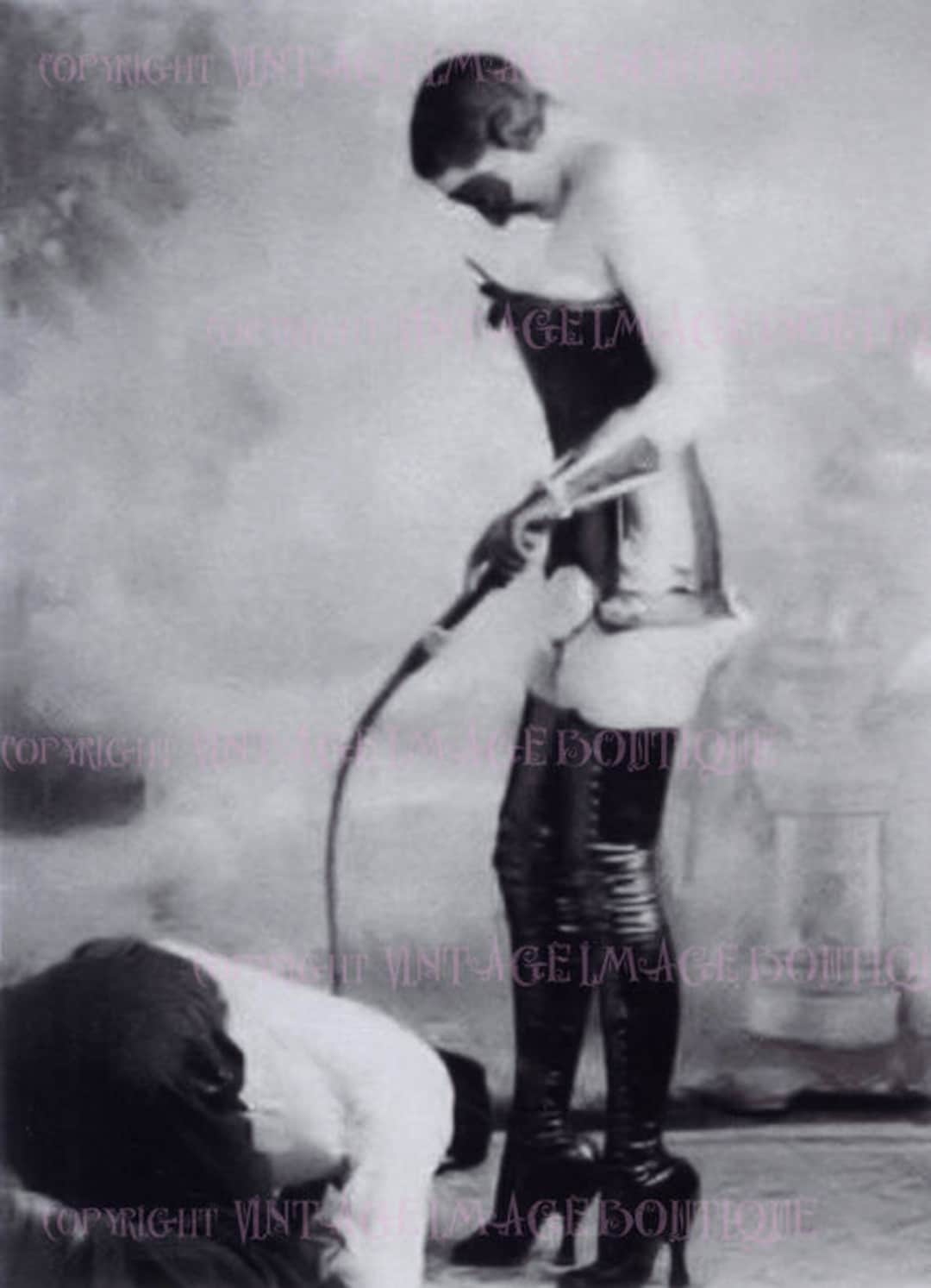 Vintage 1920s Masked Dominatrix With Riding Whip Kinky