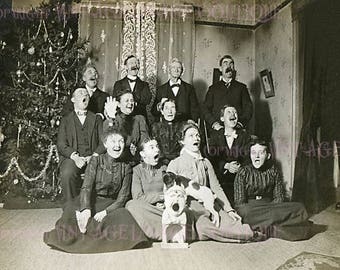 Antique Victorian Photo Of A Family Posing Under A Christmas Tree Christmas Season Winter Solstice Holiday 5x7 Greeting Card