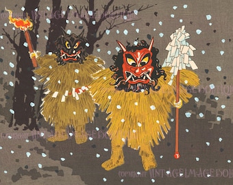 Antique 1920's Japanese Namahage Christmas Season Winter Solstice Holiday 5x7 Greeting Card