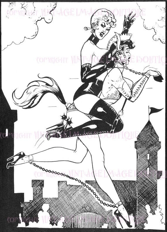 570px x 791px - Vintage 1950's Pen & Ink Illustration of A Dominant Woman in Shiny Black  Boots Pony Training Bondage BDSM 5x7 Greeting Card - Etsy Canada