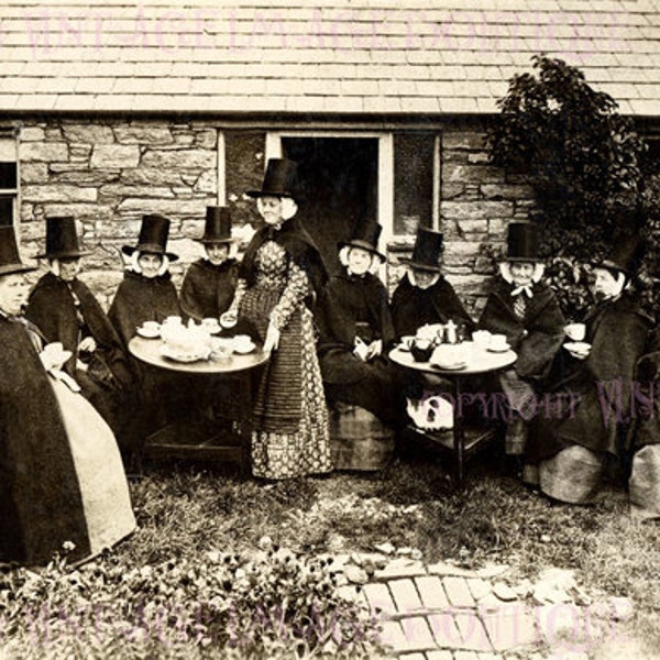 Antique Victorian Photograph Of A Witches Tea Party / Welsh Women Taking Tea Phantasmagorical  5x7 Greeting Card