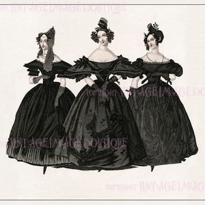 Belle illustration de mode de deuil géorgienne antique de trois femmes en tenue de deuil élaborée 5x7 Carte de vœux