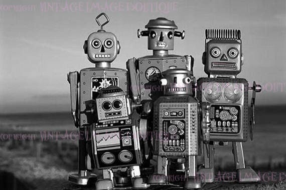 Lovely Vintage 1950's Image of A B&W Photo of Five Metal
