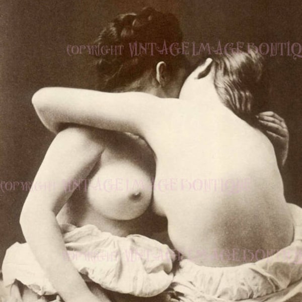 Antique Victorian Erotic Embracing Lesbian Nude Women Kinky 5x7 Greeting Card