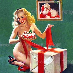 Fabuleux modèle Pin Up des années 50, saison de Noël, solstice d'hiver, carte de voeux 5 x 7