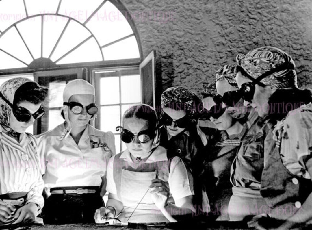 World War II Era Black and White Photo Still of Women in Goggles ...
