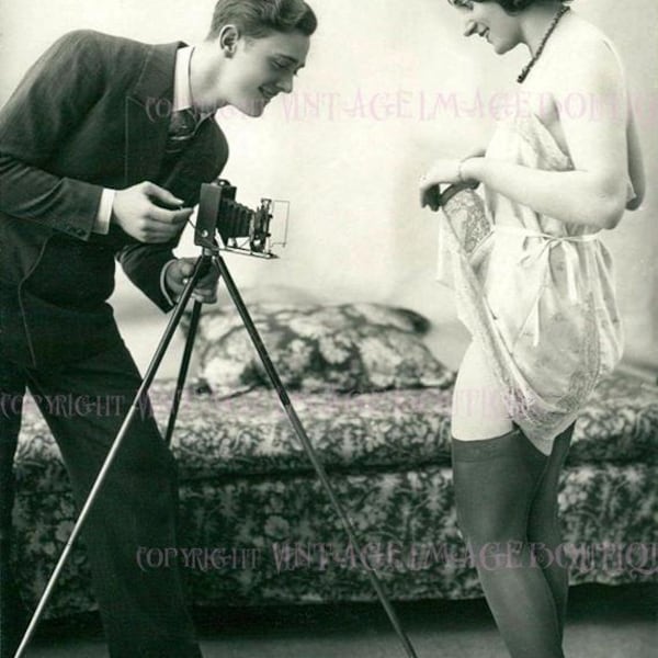 Antique 1920's Erotic Female Model Posing For A Naughty Photographer Kinky 5x7 Greeting Card
