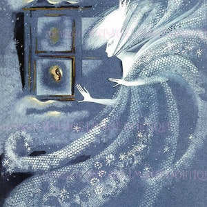 Belle illustration vintage du conte de fées danois La reine des neiges Saison vacances Solstice d'hiver 5 x 7 Carte de voeux