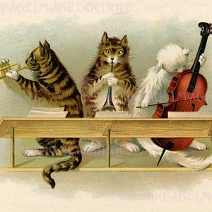 Antieke Victoriaanse illustratie van een trio van katten-muziekband 5 x 7 wenskaart