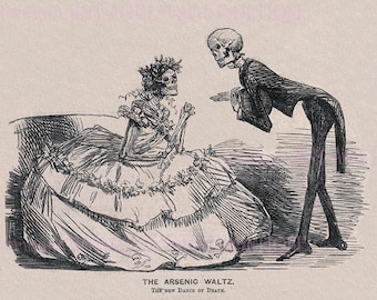 Antique Victorian Illustration Of A Skeleton Man & Woman About To Dance The Arsenic Waltz Medical Scientific  5x7 Greeting Card