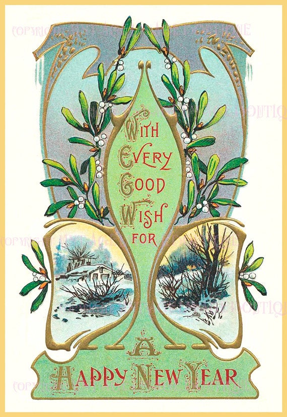 Antique Edwardian New Year Wishes Art Nouveau Christmas Season Etsy