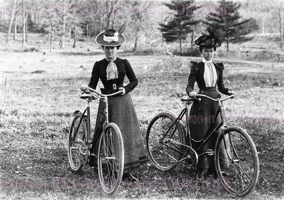 Lovely Antique Edwardian Lesbian Couple On Bicycles Wedding Civil Partnership Wedding 5x7 Greeting Card