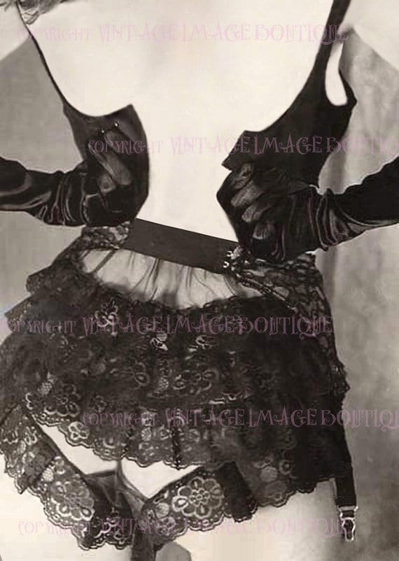 Vintage 1950's Woman With Sexy Lace French Knickers and Satin