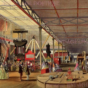 Preciosa ilustración victoriana antigua de las salas de la industria en Crystal Palace 1851 Gran exposición 5x7 Tarjeta de felicitación
