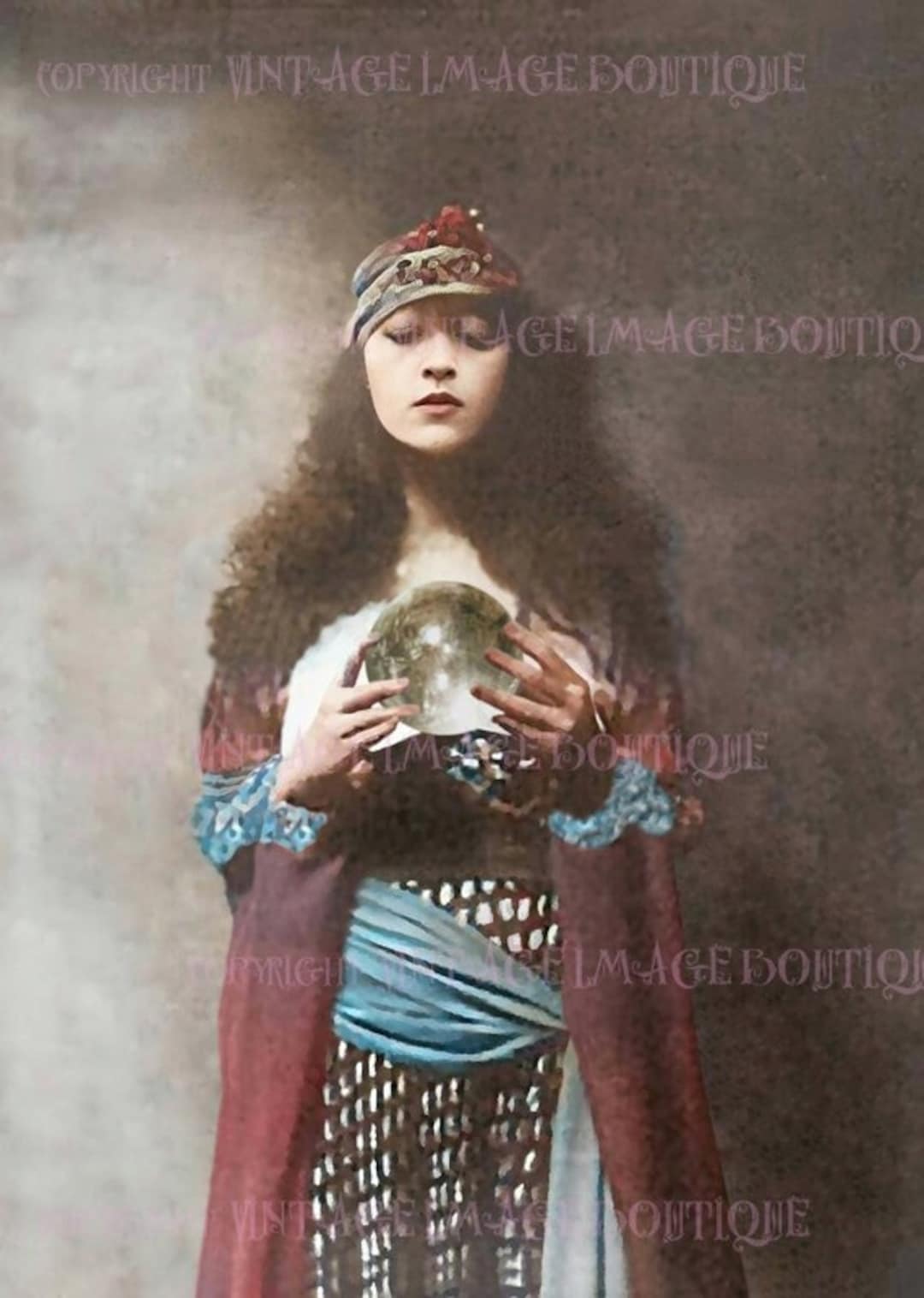 Ethereal 1920's Colourized Photo Still of A Crystal Ball Fortune Teller