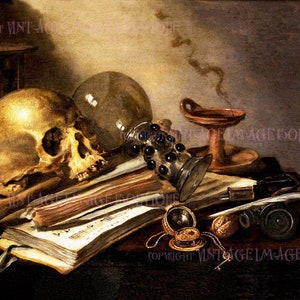 Belle ancienne carte de voeux hollandaise Vanitas Memento Mori 5 x 7 deuil 5 x 7