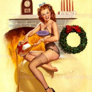 Fantastyczna 1950-letnia Yuletide Pin Up Model Sezon Bożego Narodzenia Zimowe przesilenie Święta 5x7 Kartka z życzeniami