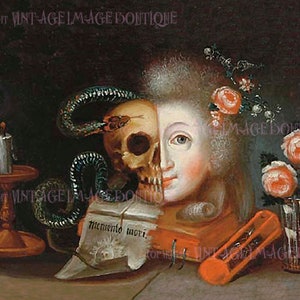 Beautiful Antique 17th Century Austrian Vanitas Memento Mori Of A  Woman's Skull Posed Amongst Various Items Mourning 5x7 Greeting Card