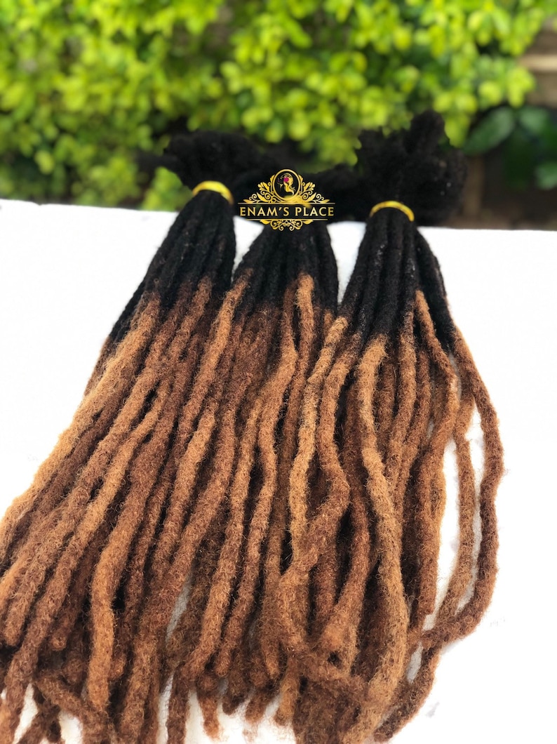 Human hair dreadlocks extensions with honey blonde tips. Personalized 100% Human Hair Handmade Locs. 10 locs per bundle