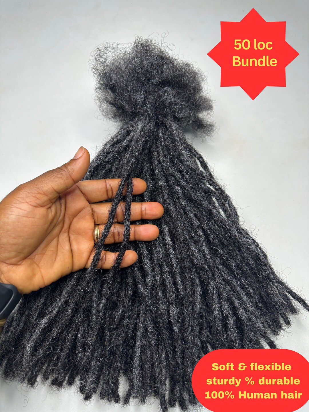 Dark Salt and Pepper Dreadlocks. Afro Kinky Human Hair Dreadlock