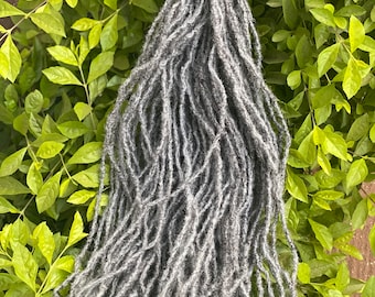 Salt and Pepper Textured Intalocs. (Sika Locs) 0.3-0.35cm 10 locs per bundle. 100% human hair. Interlocked Locs