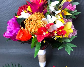 Tropical wedding bouquet, island bridal bouquet, wedding flowers set/ Monstera/ Protea/ boho bouquet.