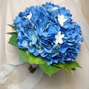 Silk Blue Hydrangea Wedding Bouquet, Periwinkle blue, Wedding Flower Set, Hydrangea Bouquet, Blue Hydrangeas Bride Bouquet